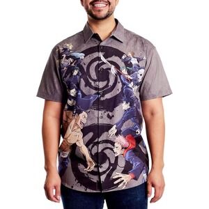Loungefly Jujutsu Kaisen Button Up Shirt Mens 2XL Grey Anime Battle Graphic
